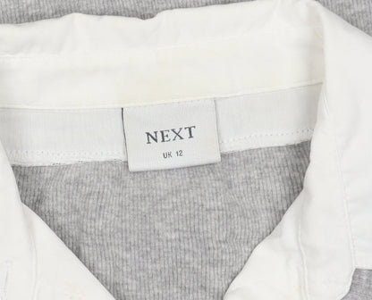 Next Women's Grey Knit Button-Up Collared Shirt