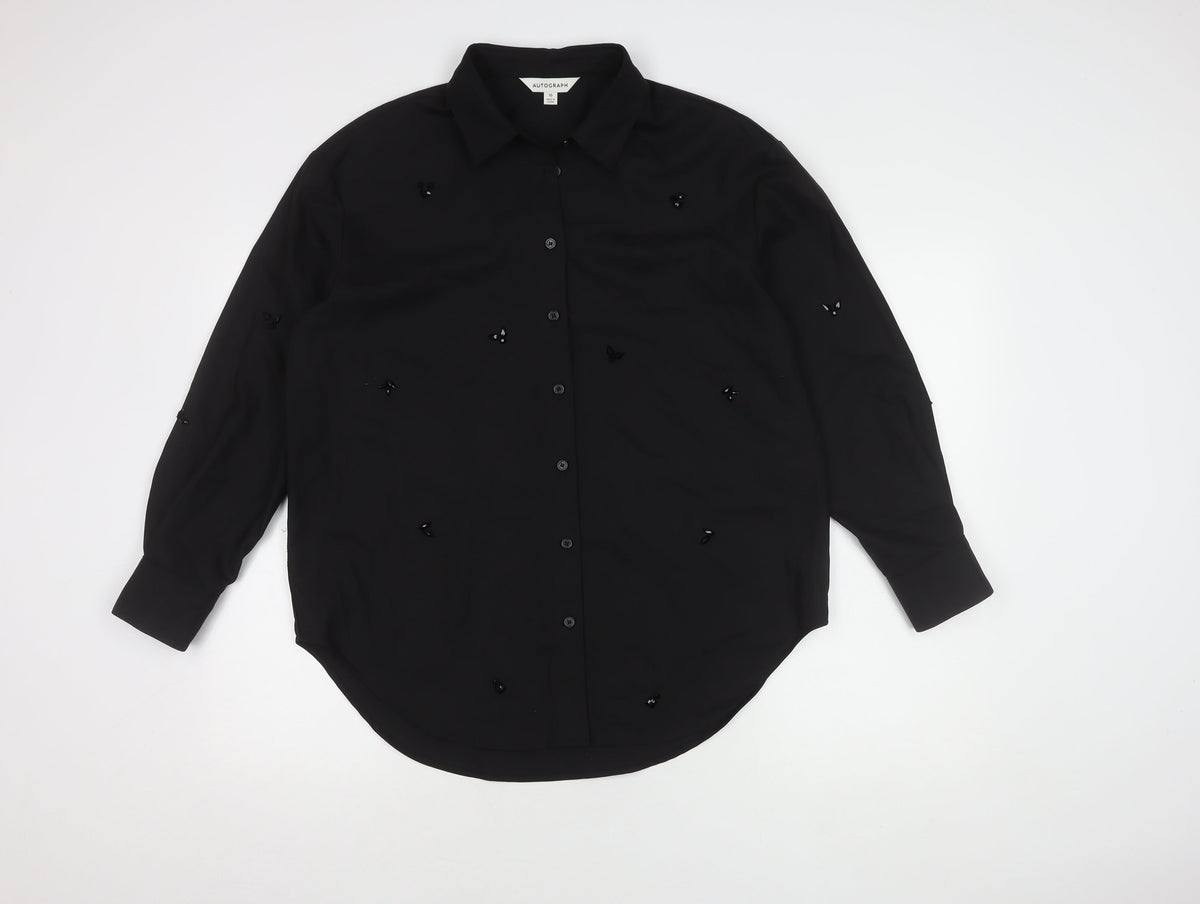 Marks & Spencer Black Button-Up Wool Shirt 10