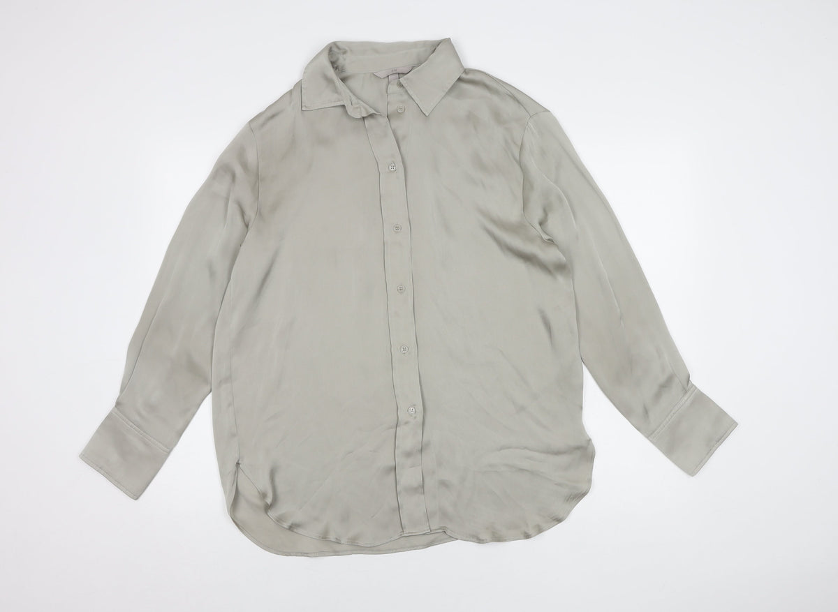 H&M Women's Beige Button-Up Shirt Size 12