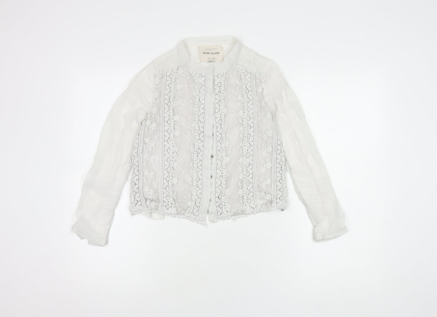 River Island Women's White Embroidered Blouse Size 6