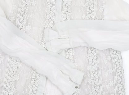 River Island Women's White Embroidered Blouse Size 6