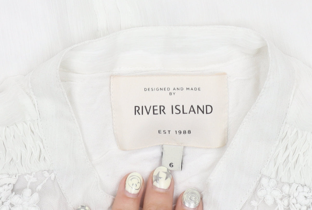 River Island Women's White Embroidered Blouse Size 6