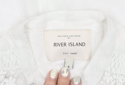 River Island Women's White Embroidered Blouse Size 6