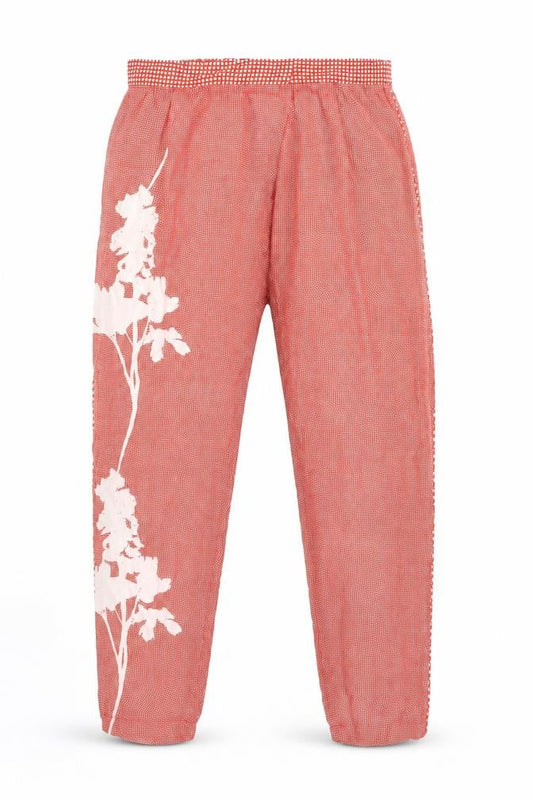 ARA BASIC Women's Red Check Trousers L Elastic Waist