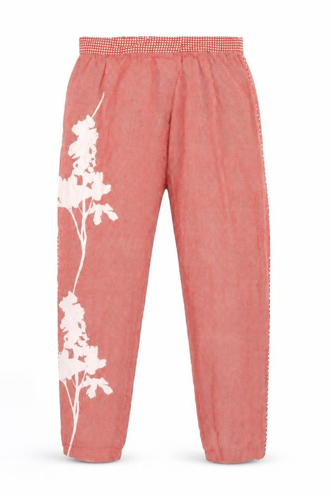 ARA BASIC Women's Red Check Trousers L Elastic Waist