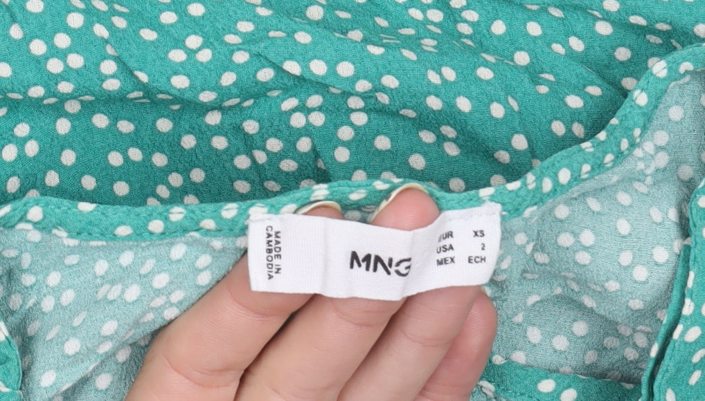 MNG Women's Green Polka Dot Blouse XS