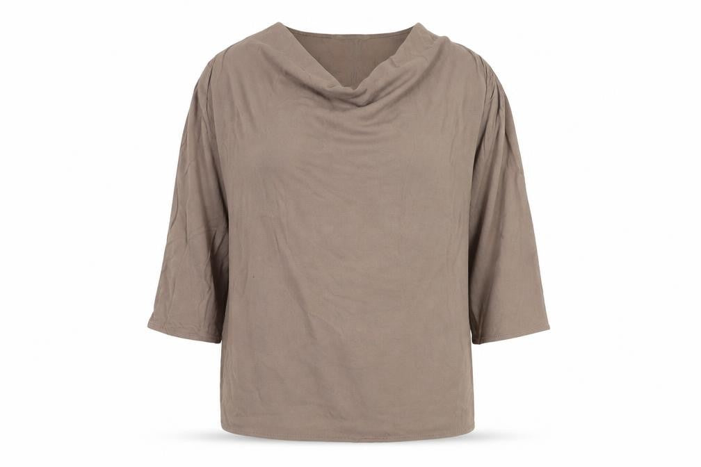 American Vintage Women's Brown Cowl Neck 3/4 Sleeve Top