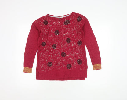 White Stuff Women's Red Geometric Pullover Jumper