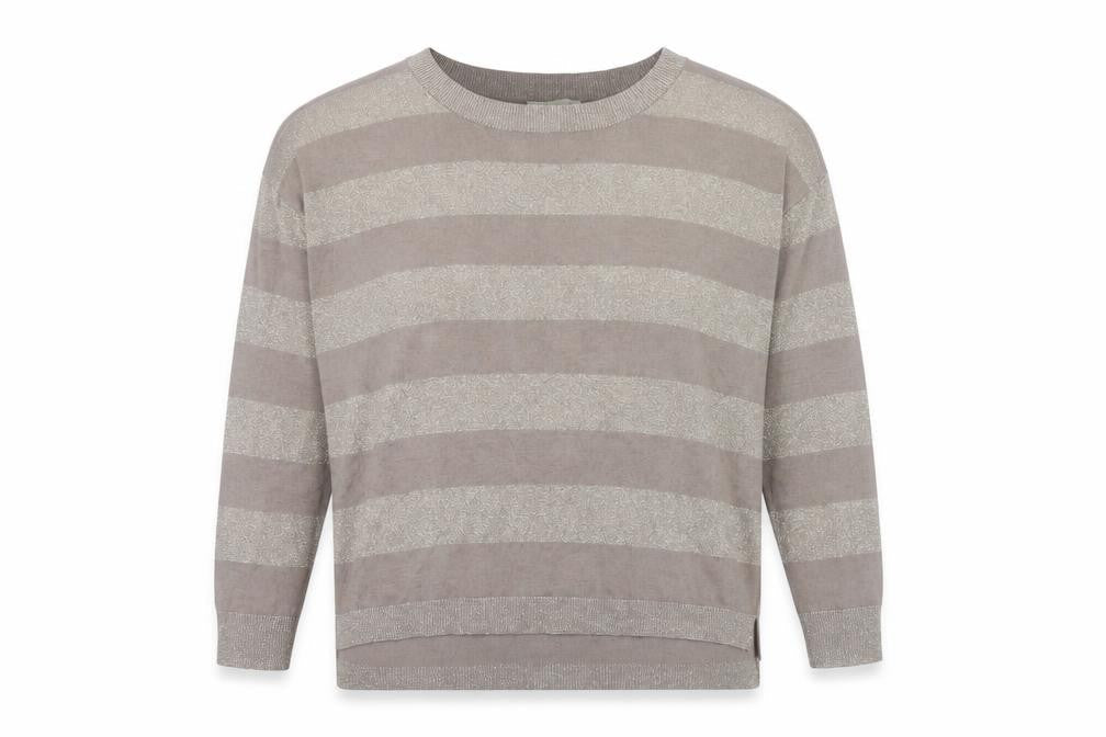 Laura Ashley Women's Grey Striped Pullover Jumper UK 10