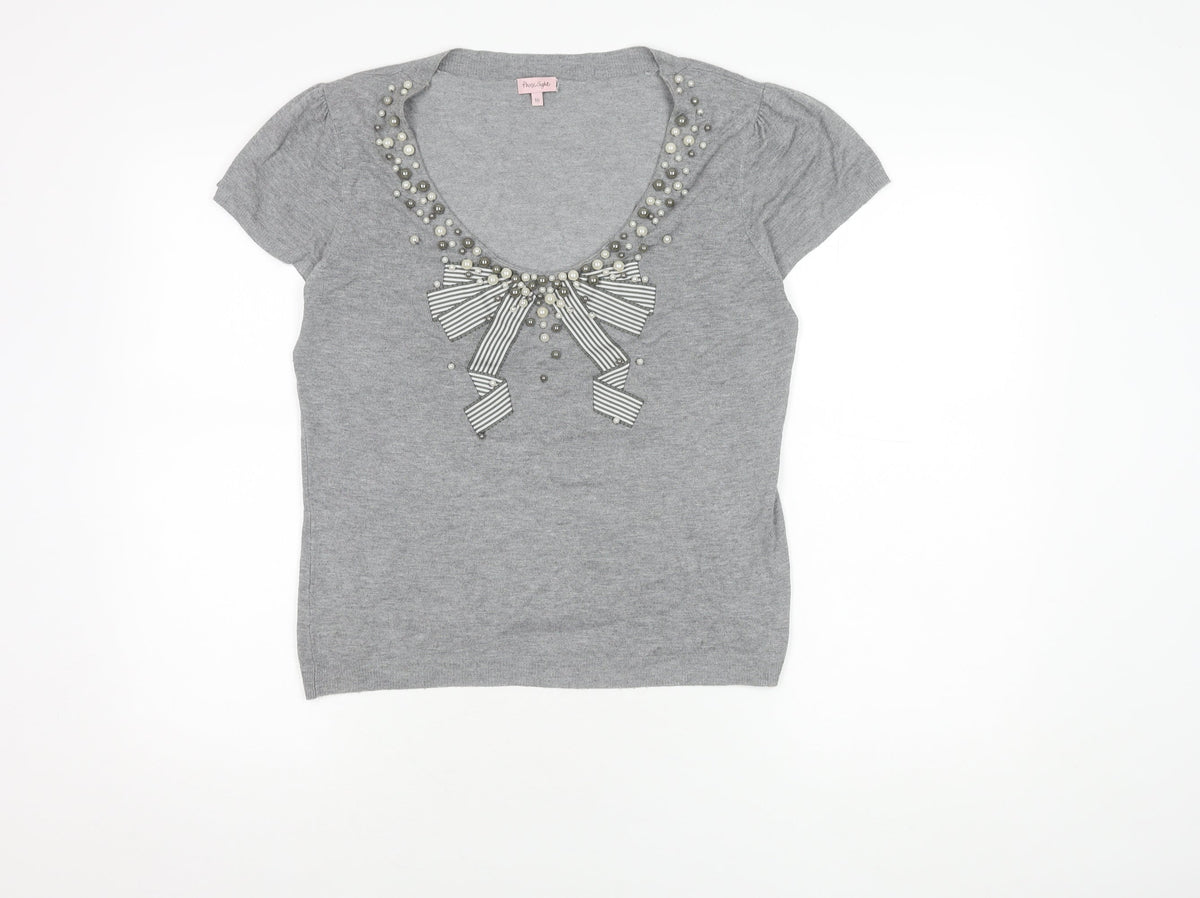 Phase Eight Grey Beaded Bow Women's T-Shirt Size 16