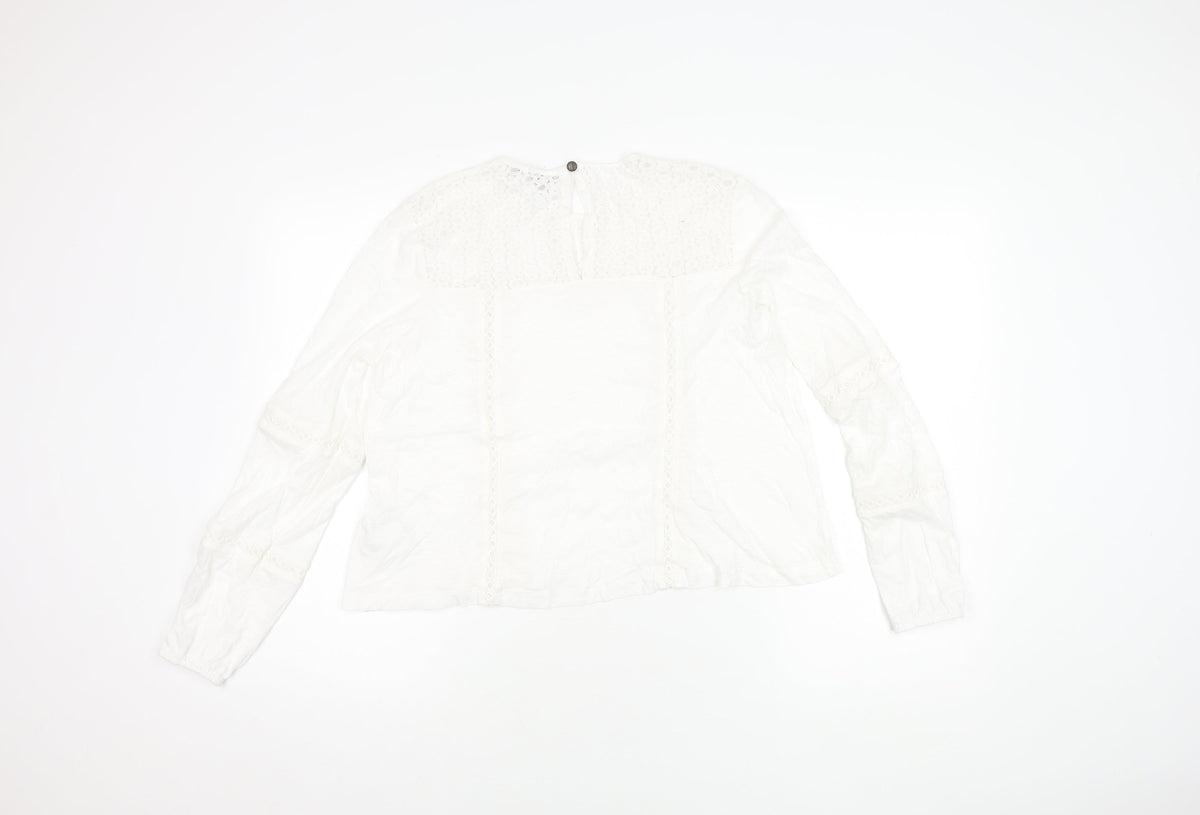 Superdry Women's White Blouse, UK 8, Long Sleeve