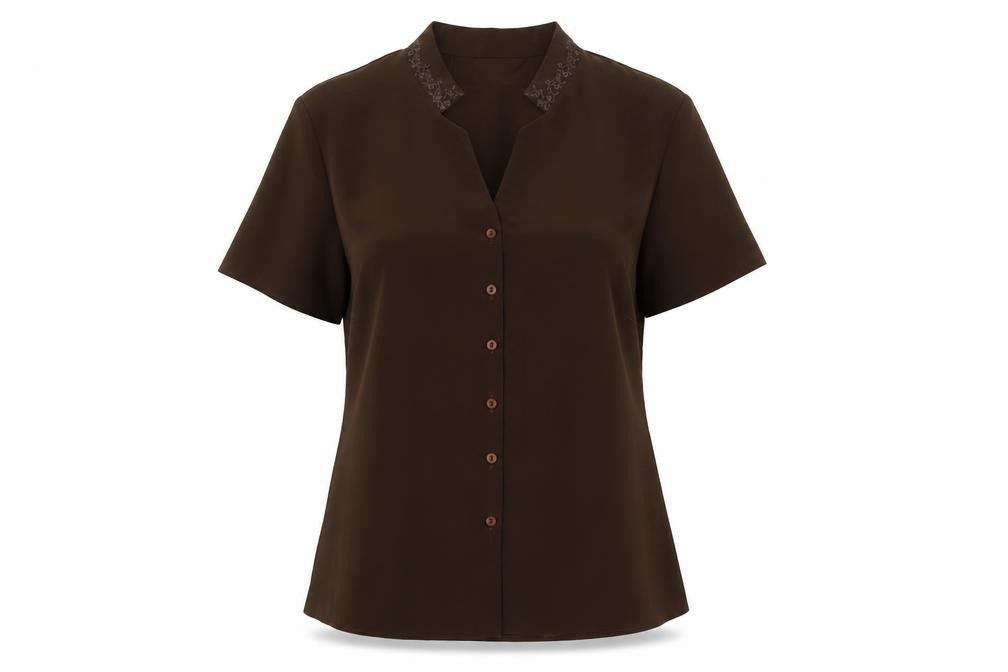 BHS Women's Brown Button-Up Shirt Size 14 with Embroidery