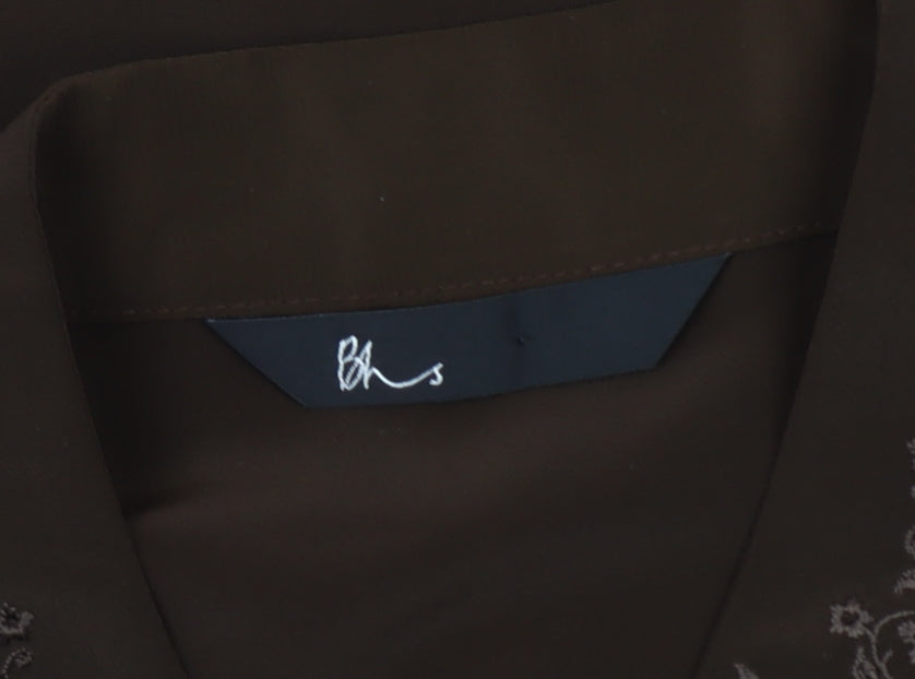 BHS Women's Brown Button-Up Shirt Size 14 with Embroidery