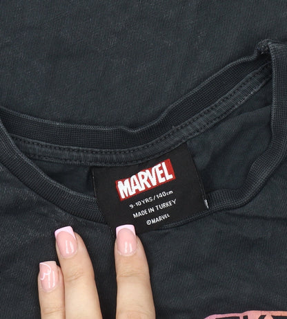 Preloved Marvel Boys Black T-Shirt Black Panther 9-10 Years - Detail