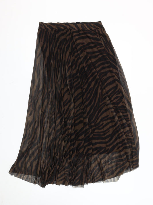Amisu Women's Brown Animal Print Pleated Skirt Size 10
