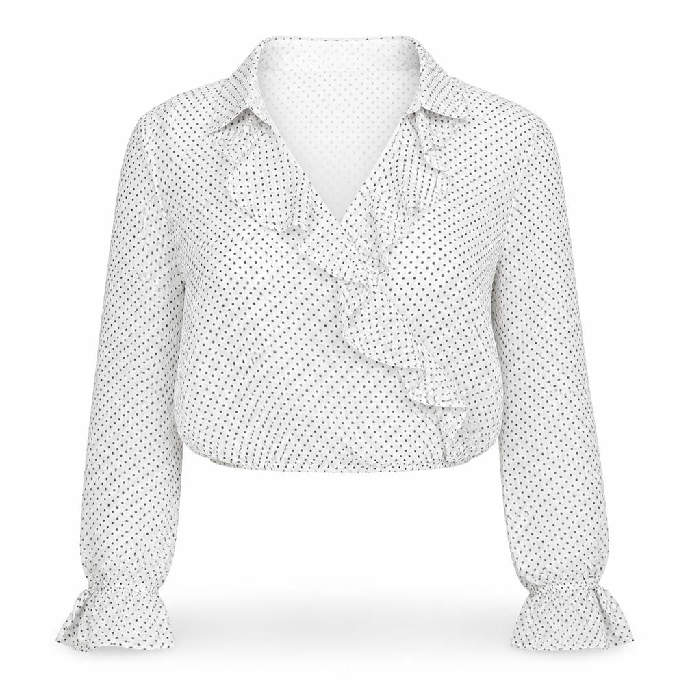 Honey Punch Women's White Polka Dot Cropped Blouse M