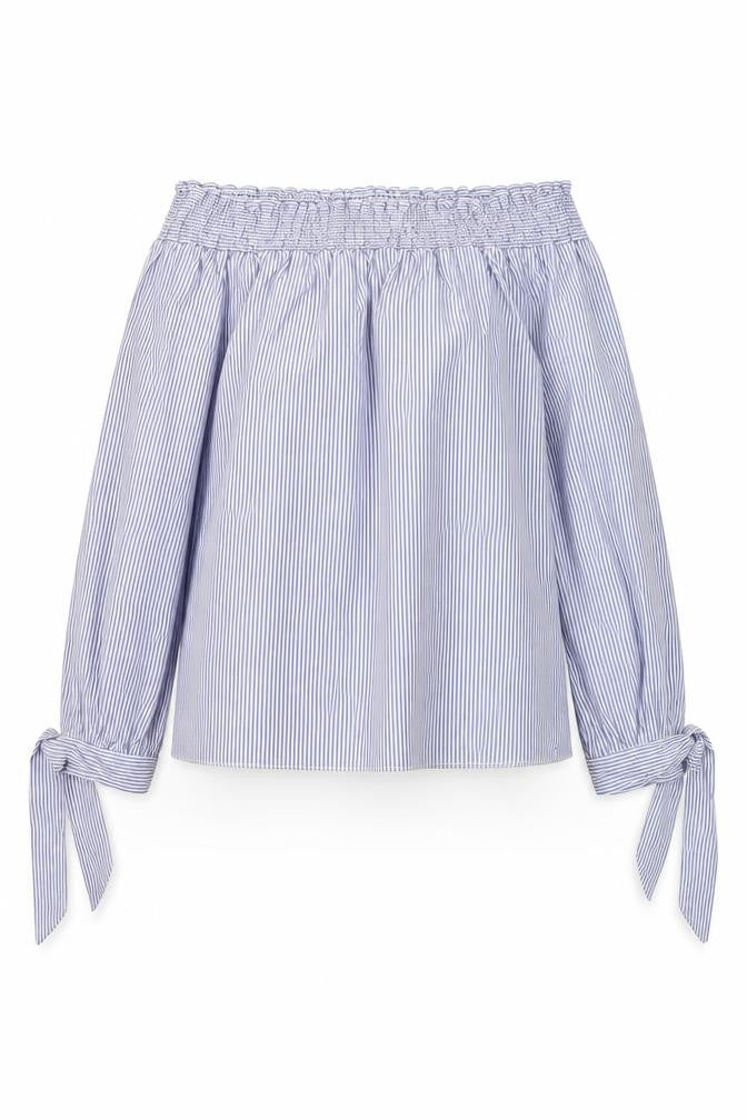 New Look Women's Blue Striped Off the Shoulder Blouse