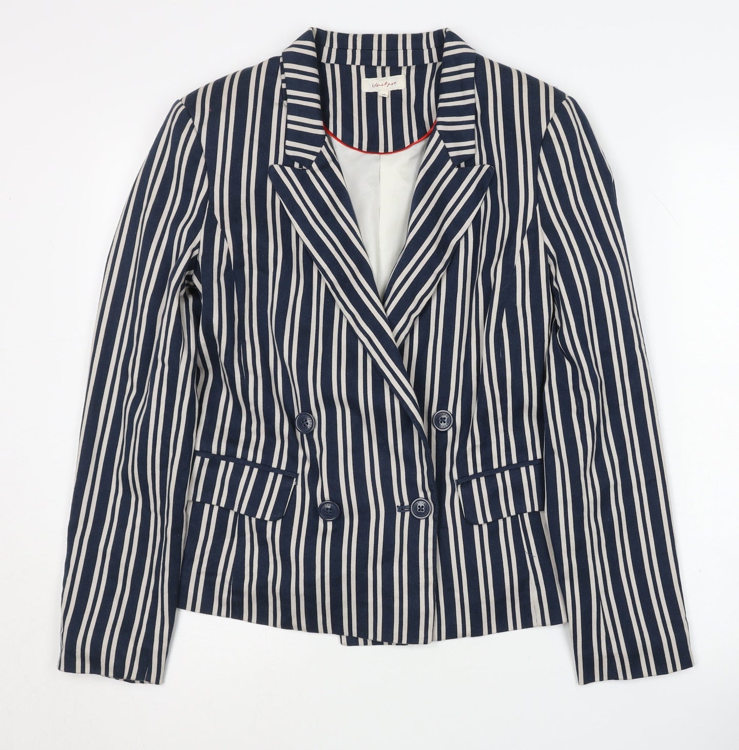 Jackpot Women's Blue Striped Blazer, Size 8, Double-Breasted