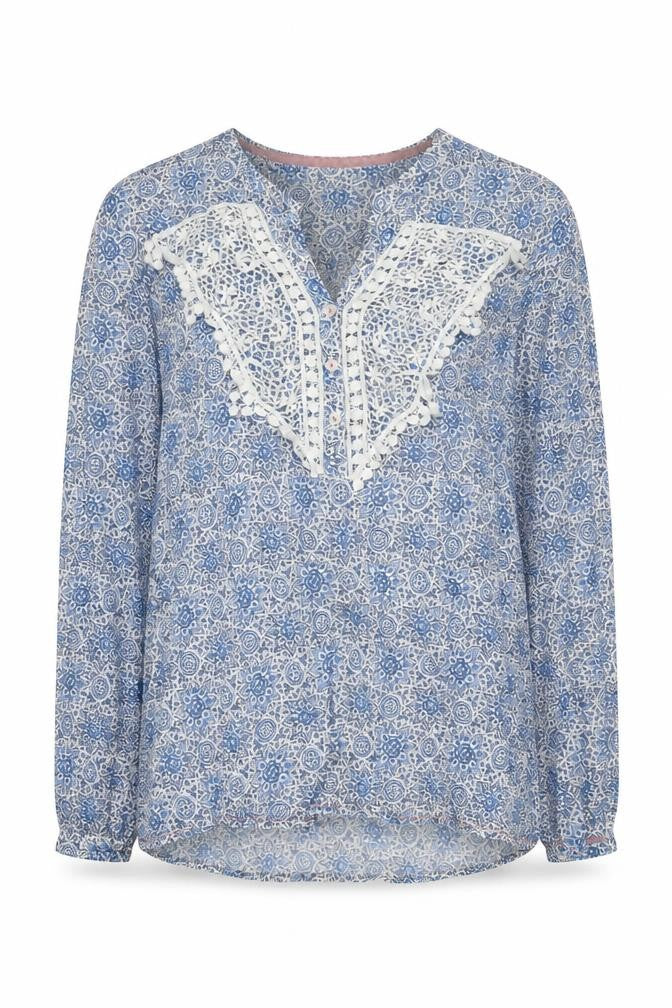 Van Den Bergh Women's Blue Floral Lace Blouse Size 10