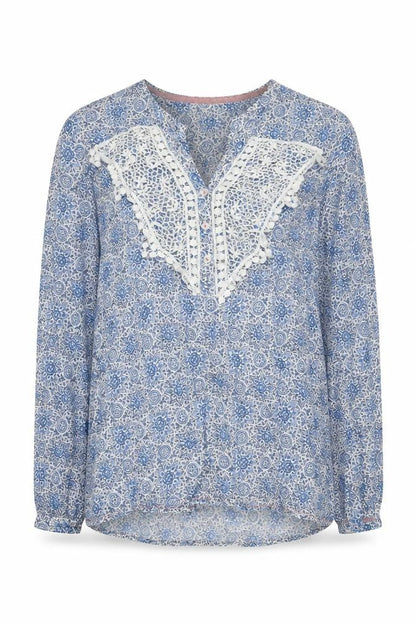 Van Den Bergh Women's Blue Floral Lace Blouse Size 10