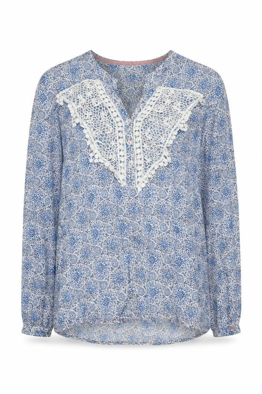 Van Den Bergh Women's Blue Floral Lace Blouse Size 10