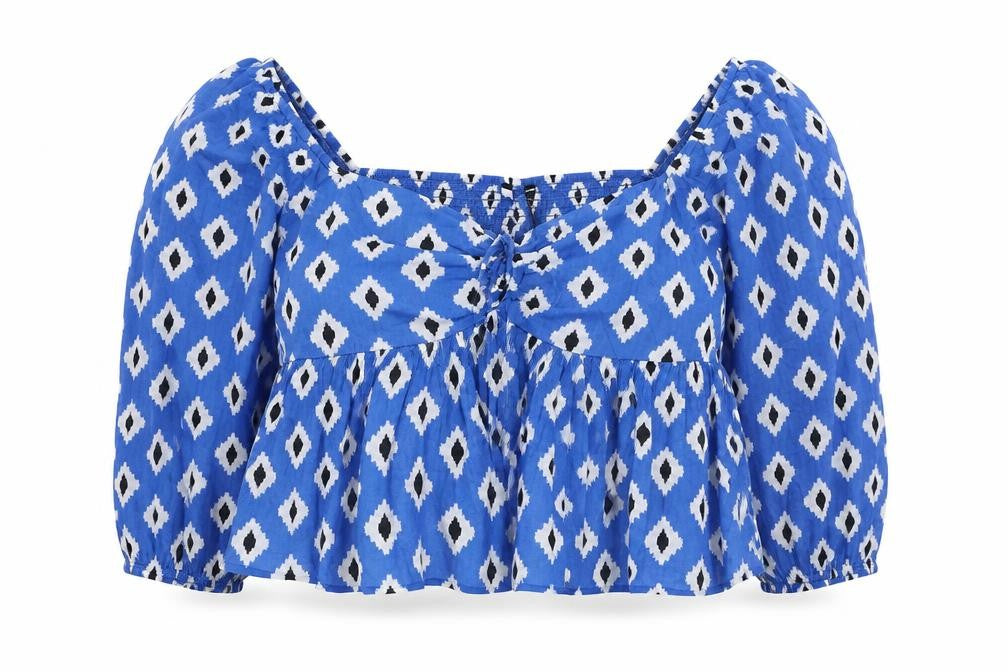 New Look Women's Blue Cropped Blouse - Size 18