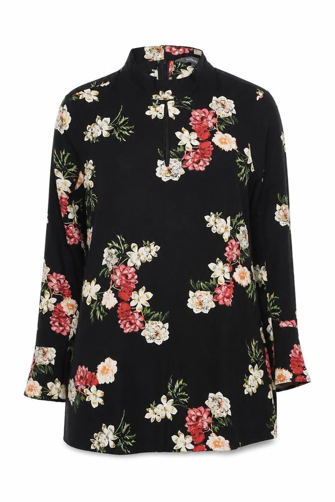 Sosandar Women's Black Floral Tunic Top - Size 16