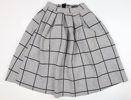 Topshop Women's Grey Pleated Check Skirt Size 8