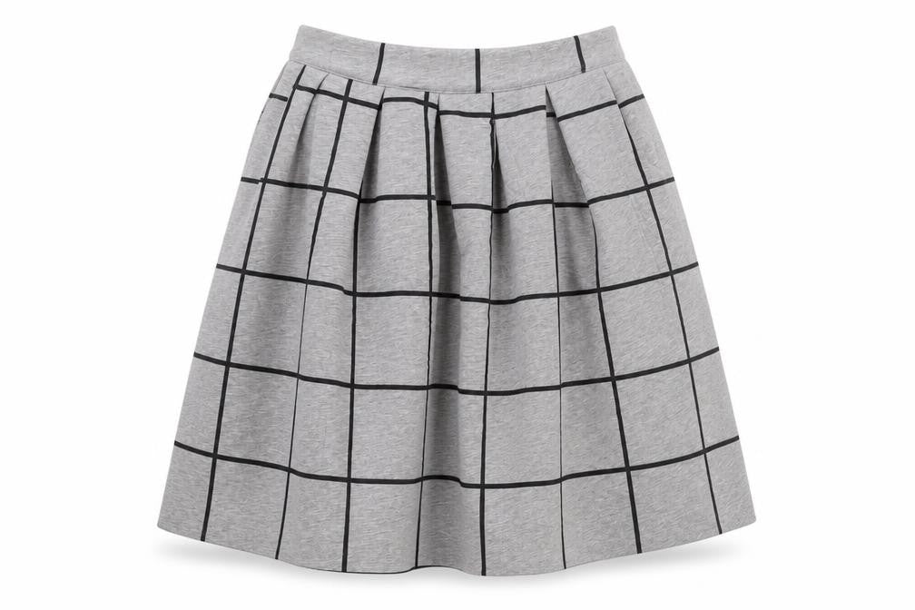 Topshop Women's Grey Pleated Check Skirt Size 8