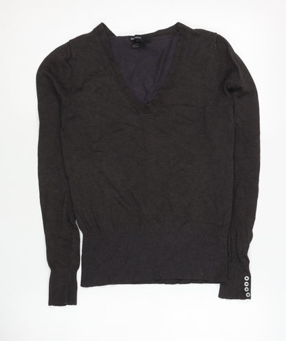 Mango Basics Women's Black V-Neck Pullover Jumper Size M
