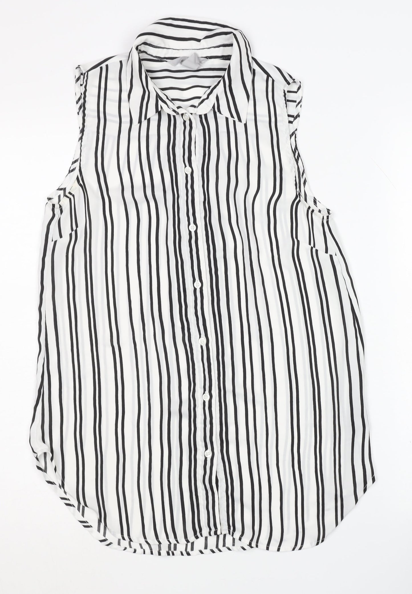 H&M Women's Black Striped Button-Up Sleeveless Shirt