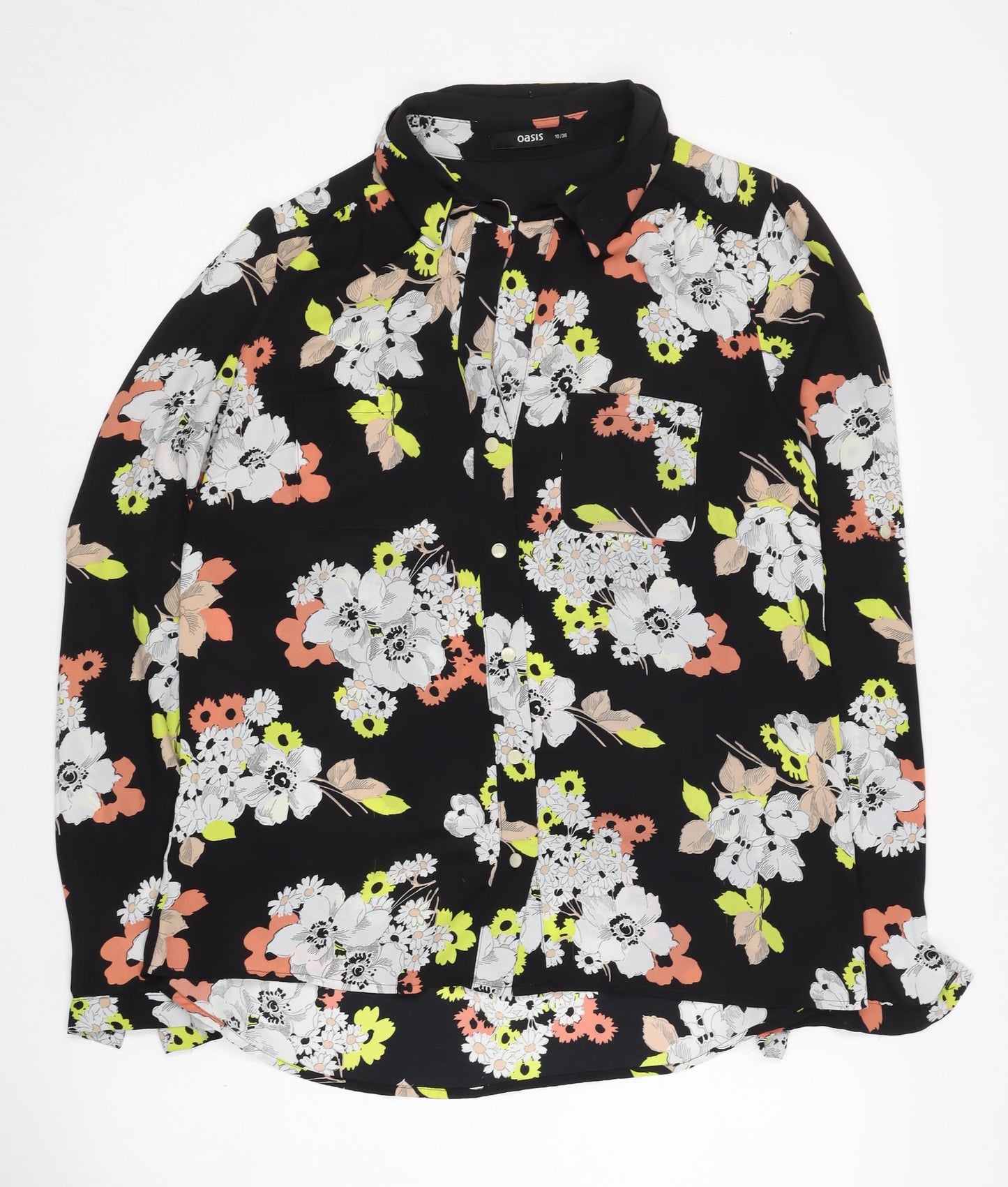 Oasis Women's Black Floral Blouse, Size 10, Collared