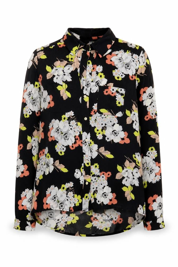 Oasis Women's Black Floral Blouse, Size 10, Collared