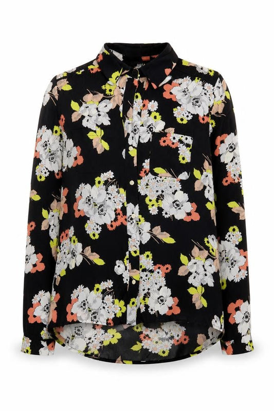 Oasis Women's Black Floral Blouse, Size 10, Collared