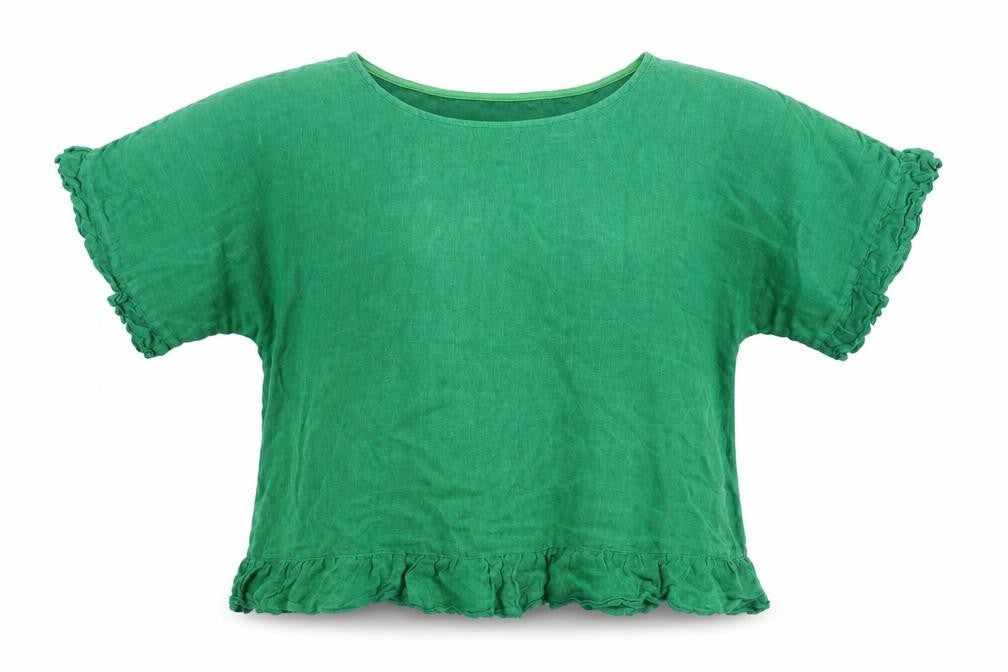 BESLIKA Women's Green Linen Blouse - One Size, Ruffled