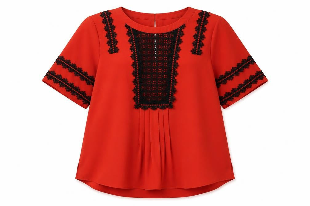 Karen Millen Women's Red Embroidered Blouse, Size 12