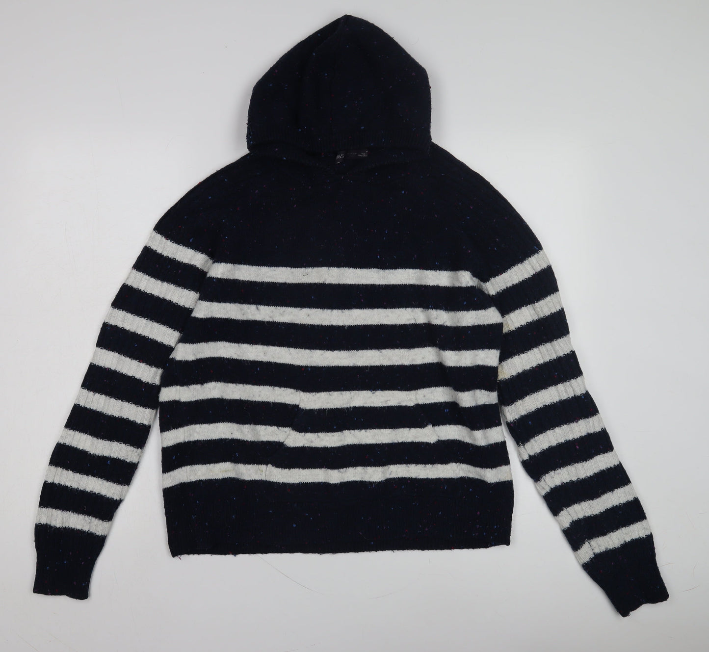Marks and Spencer Women's Black Striped Knit Hoodie M