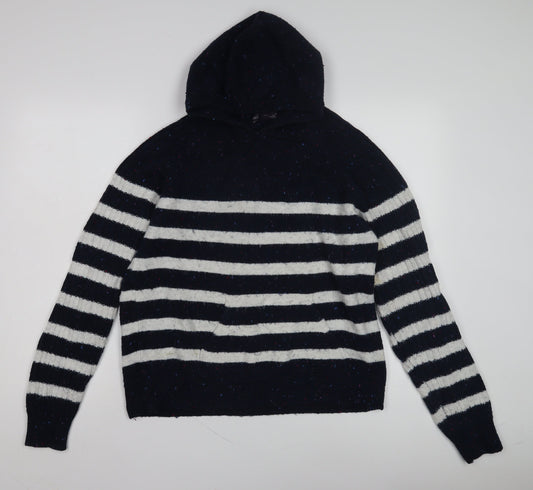 Marks and Spencer Women's Black Striped Knit Hoodie M