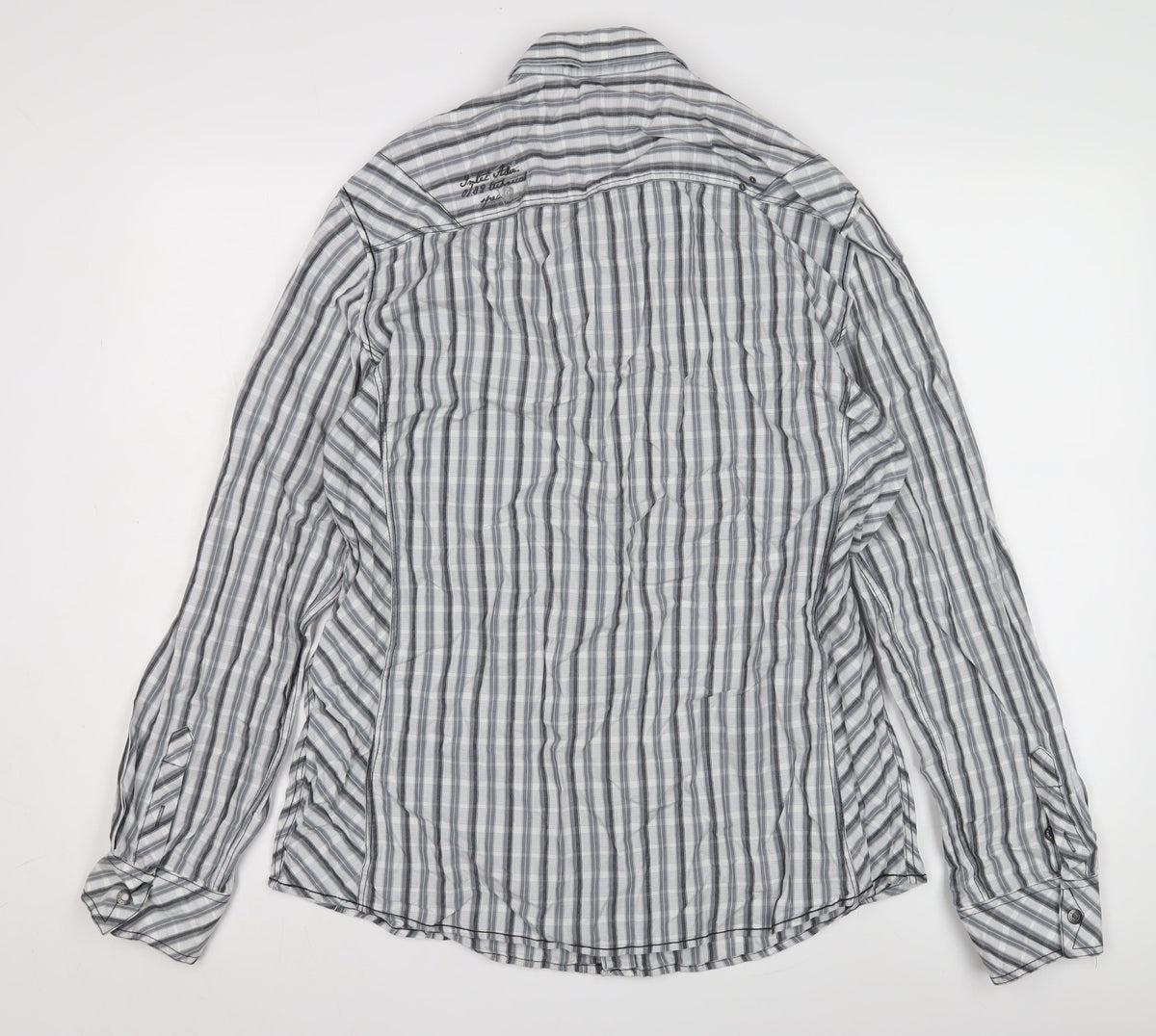 Next Men's Grey Slim Fit Striped Button-Up Shirt L