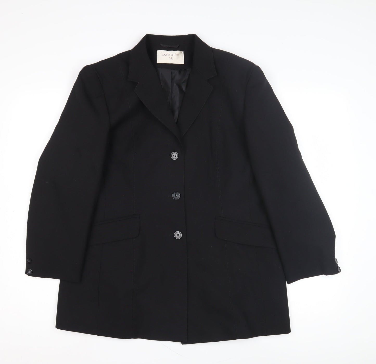 Bonmarché Women's Black Blazer Size 16 Button Closure