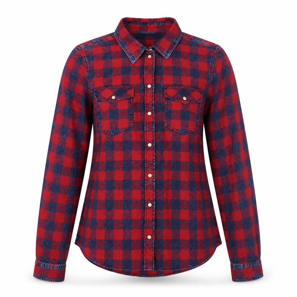 ONLY Women's Red Check Button-Up Shirt Size 8