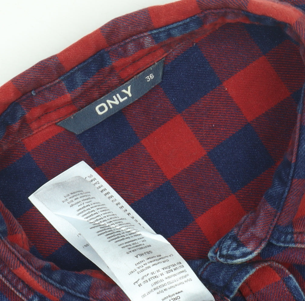 ONLY Women's Red Check Button-Up Shirt Size 8