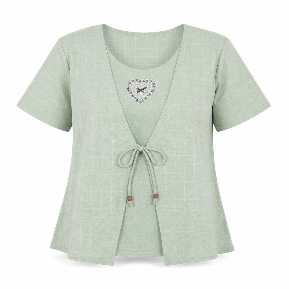 Saloos Women's Green Check Embroidered Top - L