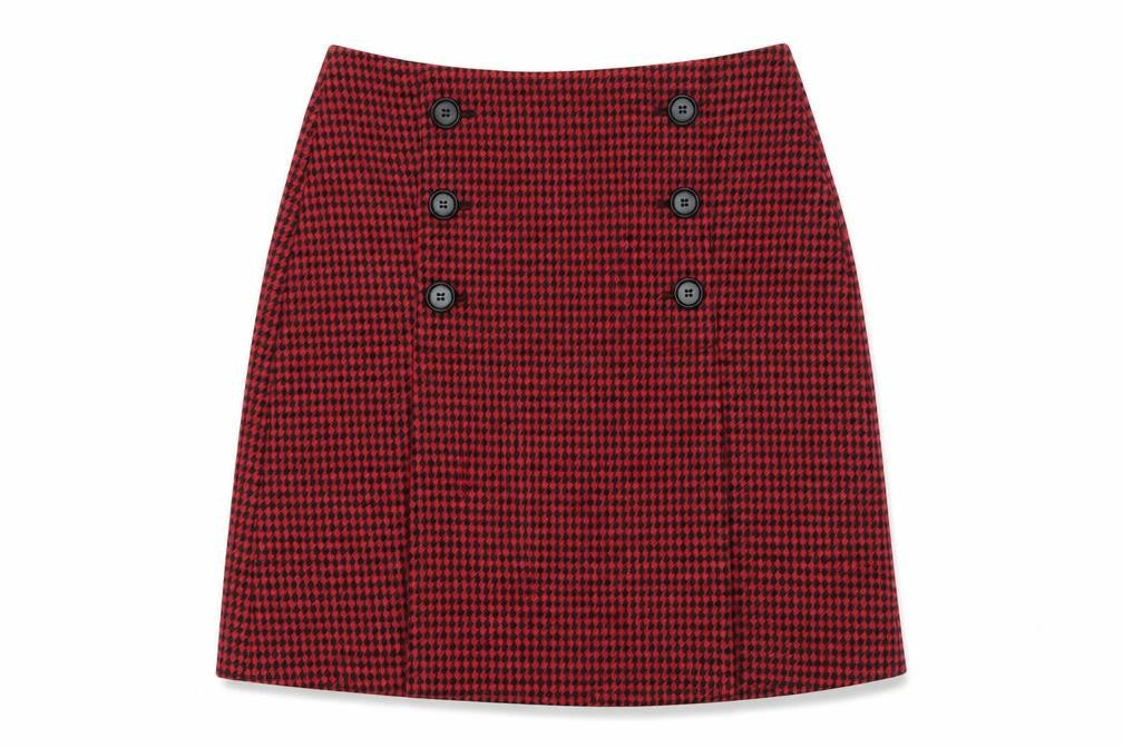 Marks & Spencer Red Pencil Skirt, Size 8, Button Accent
