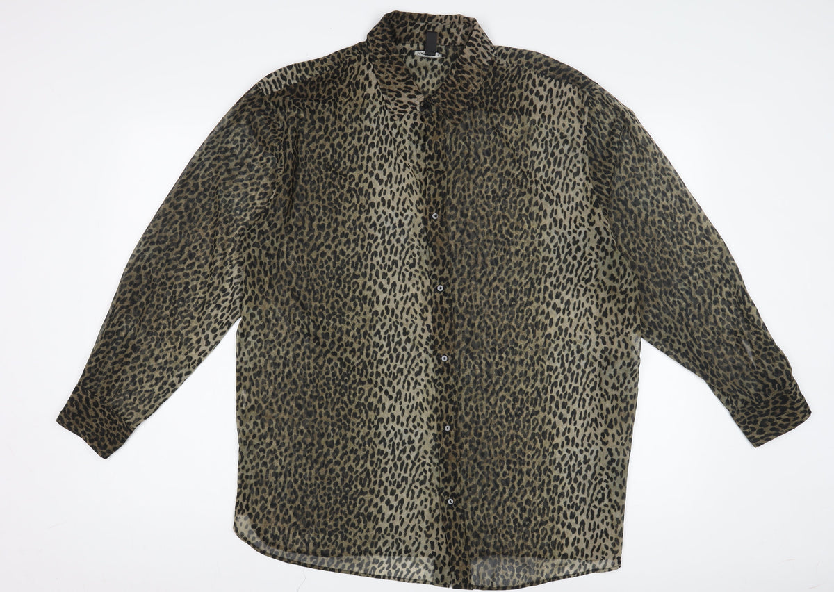 Mango Women's Brown Animal Print Button-Up Shirt