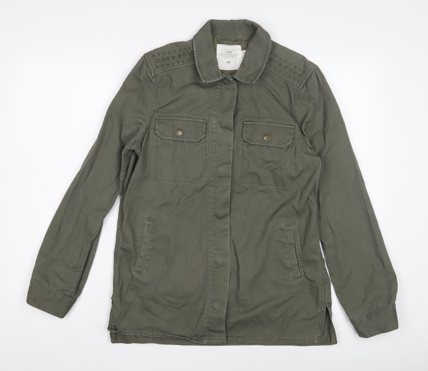 H&M Women's Green Military Jacket, Size 6, Cotton