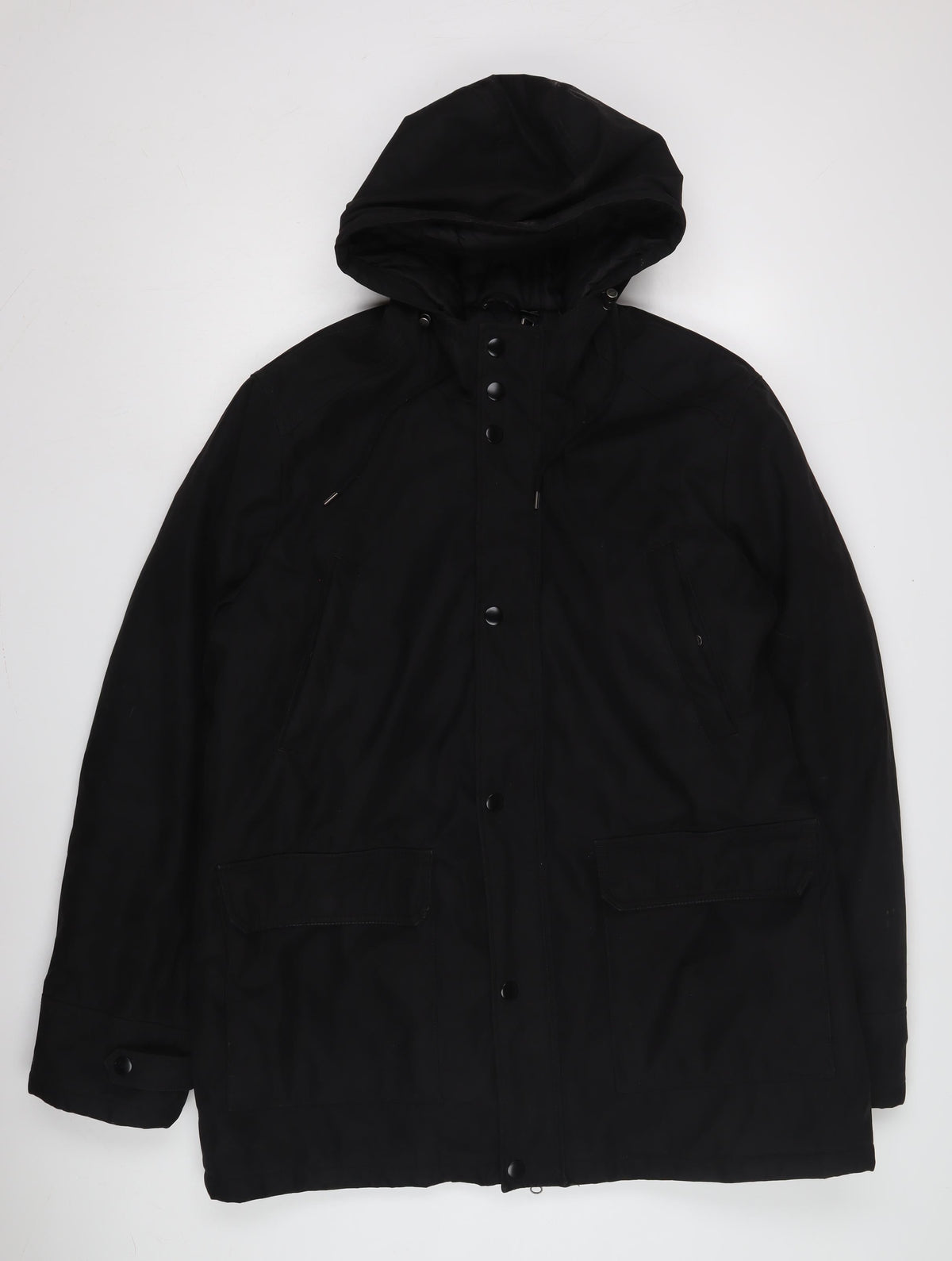 Livergy Unisex Black Parka Jacket, Size 12, Hooded, Zip/Button