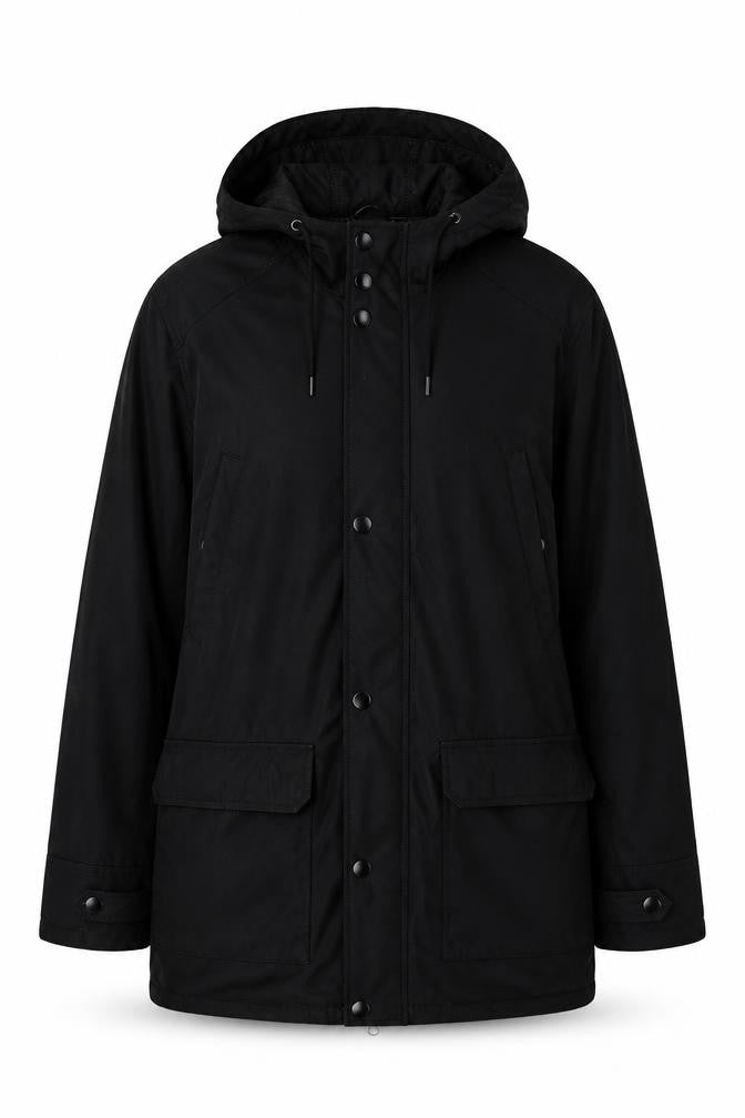 Livergy Unisex Black Parka Jacket, Size 12, Hooded, Zip/Button