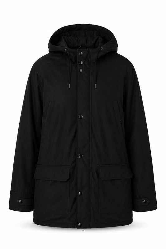 Livergy Unisex Black Parka Jacket, Size 12, Hooded, Zip/Button