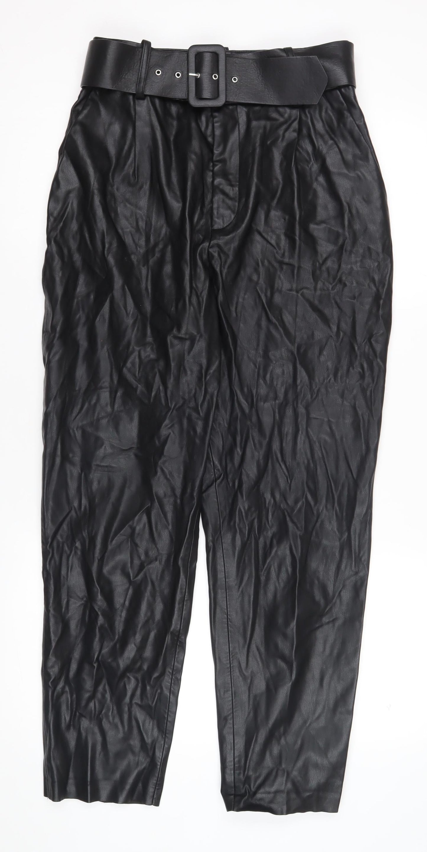 Zara Women's Black Belted Dress Pants, Size M,  Straight Fit